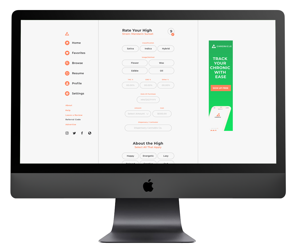 Rate Your High - Chronicle Weed Desktop Dashboard